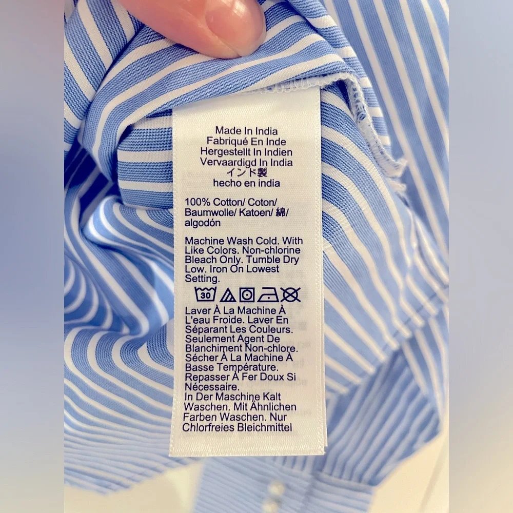 J. Crew Blue and White Striped Button-Up Shirt with Contrast Collar